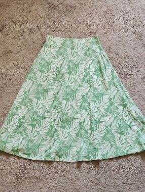 Pact Skirt green floral Midi A-Line Elastic Waist Organic Cotton Pockets S